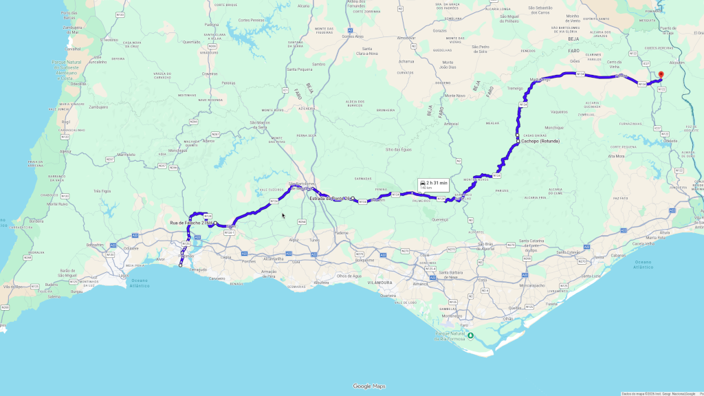 Mapa simplificado da rota EN124 Algarve