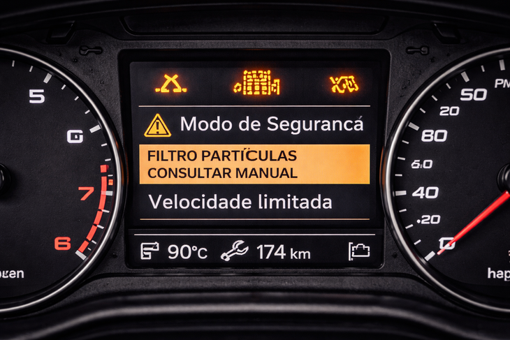 Car dashboard warning lights indicating limp mode
